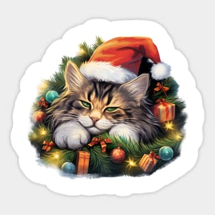 Lazy Norwegian Forest Cat At Christmas Sticker